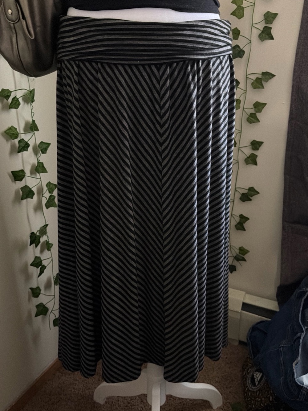 Apt. 9 Black and Gray Striped Maxi Skirt